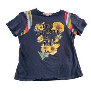 Rebellious One Womens Graphic Tee Shirt "Let Yourself Be Free" Floral Size Med